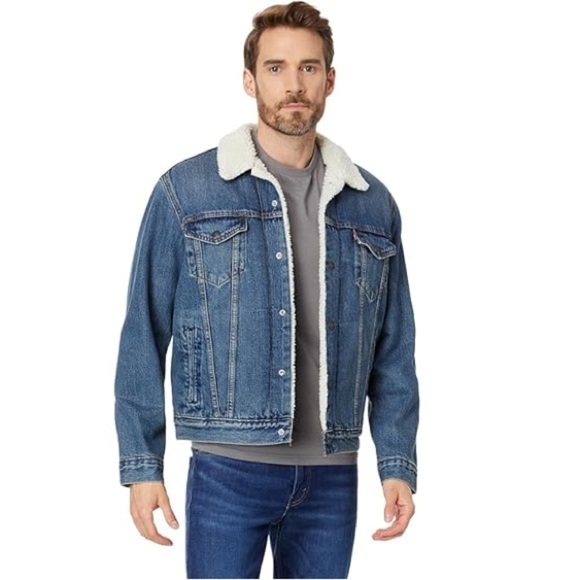 NWT Levi’s Men’s Sherpa Trucker Jacket in Television Blue sz S - Picture 3 of 10